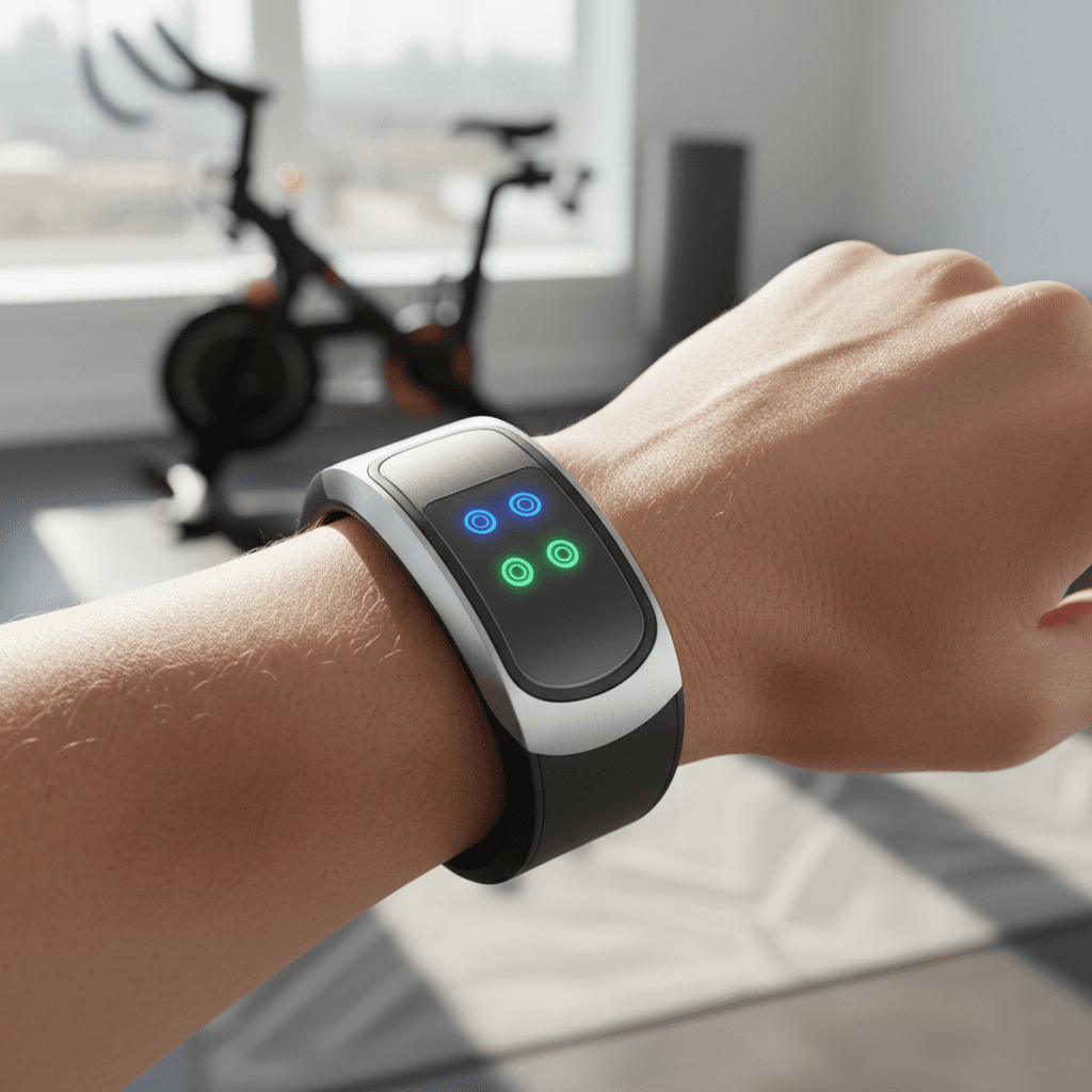 Wearable device on wrist with biosensor indicator