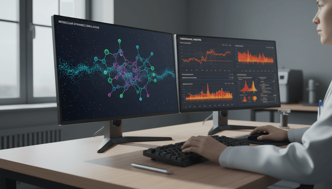 Scientist in modern lab working with molecular structure holographic display